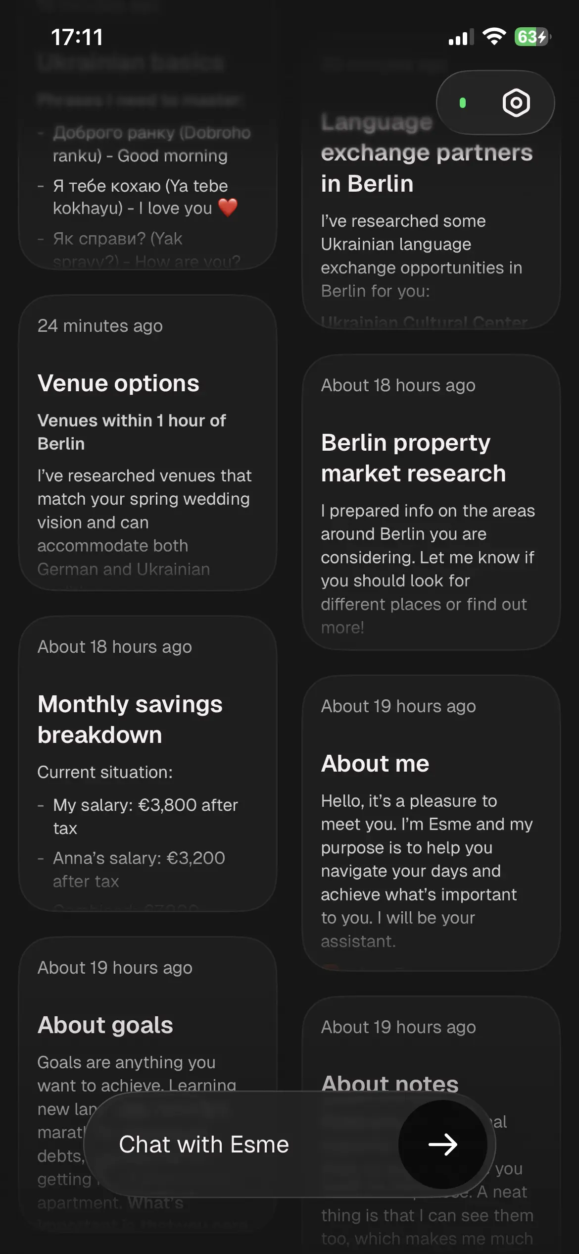 Home screen of Good Assistant with list of user's notes.